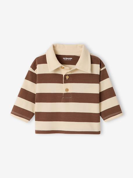 T-shirt polo bébé rayé manches longues bleu grisé+cacao - vertbaudet enfant 