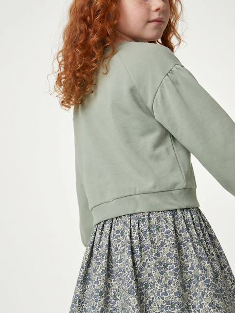 Robe bi-matière fille anthracite+écru+mauve+vert sauge - vertbaudet enfant 
