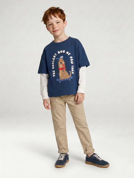 Pantalon garçon esprit chino facile à enfiler beige+marine - vertbaudet enfant 