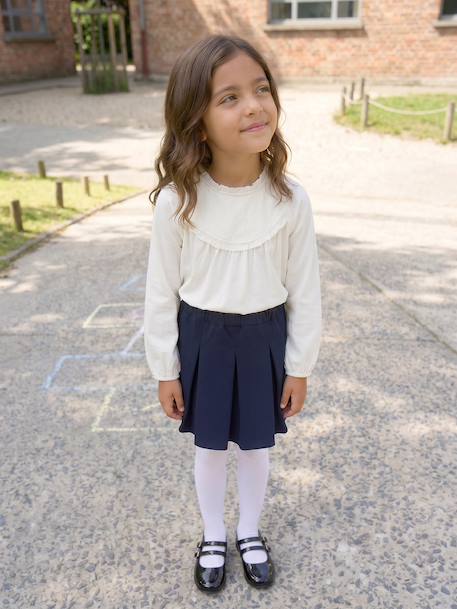 Tee-shirt blouse fille détail broderie anglaise manches longues bleu pâle+écru+marine+mauve+vert foncé - vertbaudet enfant 