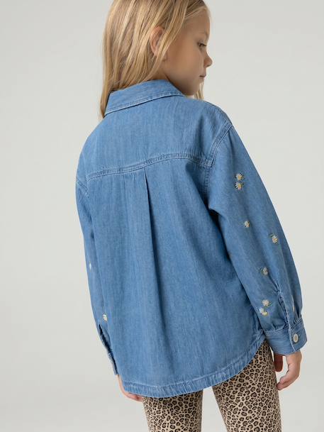 Chemise fille manches longues bleu jean - vertbaudet enfant 