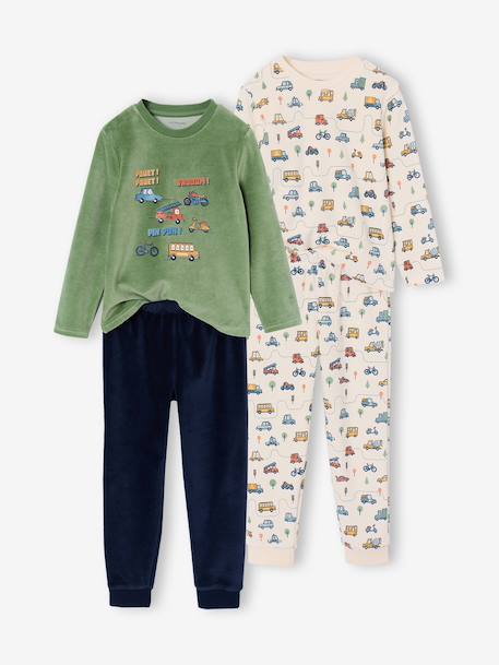 Set van 2 velours jongenspyjama's groen - vertbaudet enfant 