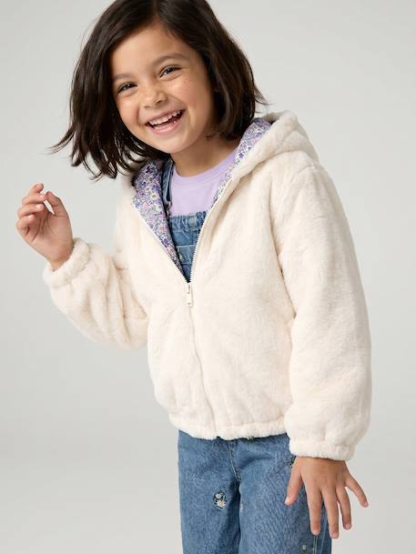 Coupe-vent fille à capuche réversible léopard/sherpa beige+vanille - vertbaudet enfant 