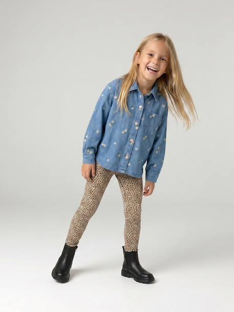 Geborduurde spijkerblouse voor meisjes jeansblauw - vertbaudet enfant 
