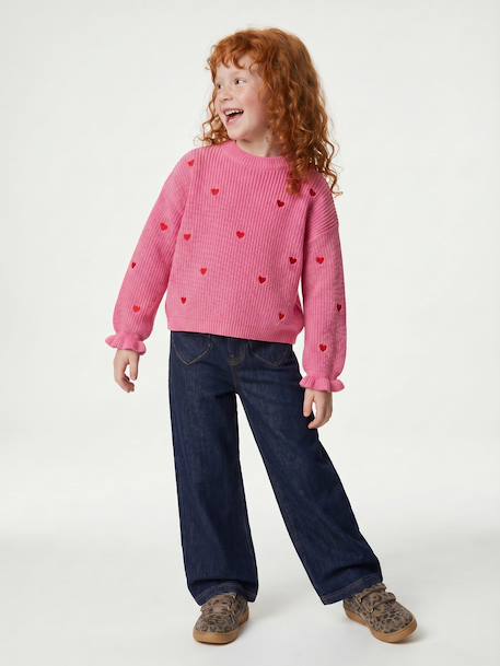 Wijde meisjesjeans middenblauw+ongewassen denim - vertbaudet enfant 