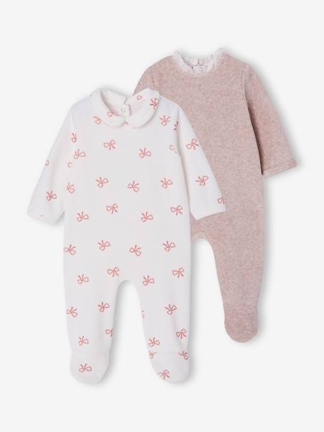 Set van 2 velours babypyjama's meisje gemêleerd beige - vertbaudet enfant 