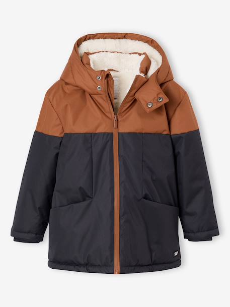 Parka technique à capuche garçon doublée fausse fourrure chaudron+noisette - vertbaudet enfant 