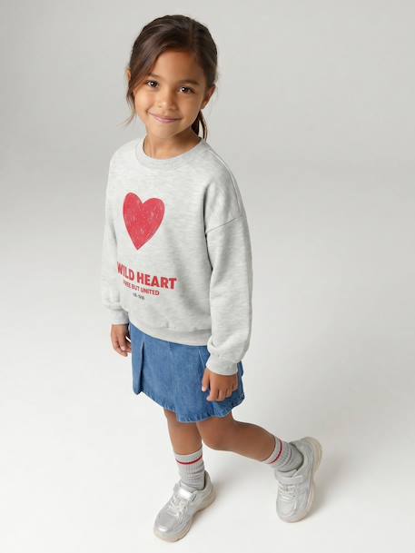 Sweat fille col rond manches longues bleu chambray+gris chiné - vertbaudet enfant 