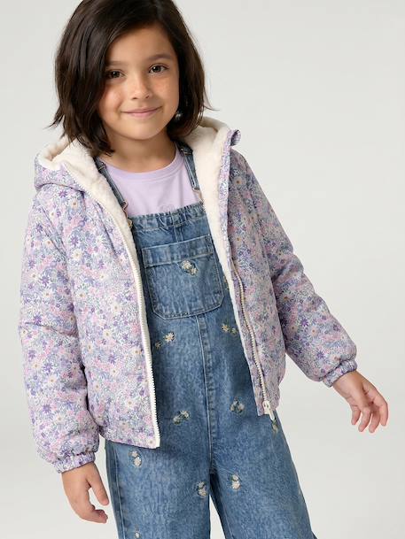 Coupe-vent fille à capuche réversible léopard/sherpa beige+vanille - vertbaudet enfant 