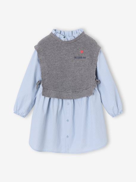 Robe-chemise fille effet 2 en 1 écru+gris chiné+marine - vertbaudet enfant 