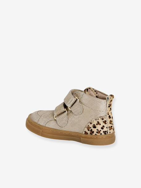 Basket bébé fille cuir à scratchs beige imprimé+jaune d'or - vertbaudet enfant 