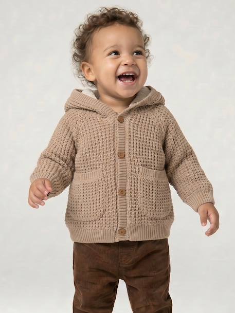 Gilet à capuche bébé en tricot beige chiné - vertbaudet enfant 