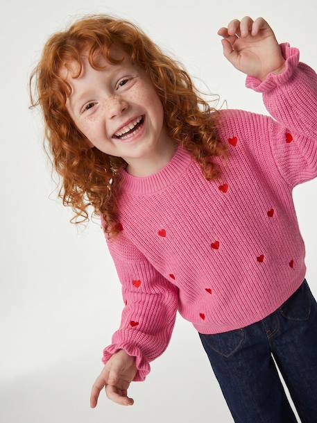 Pull fille manches longues col rond écru+marine+rose - vertbaudet enfant 