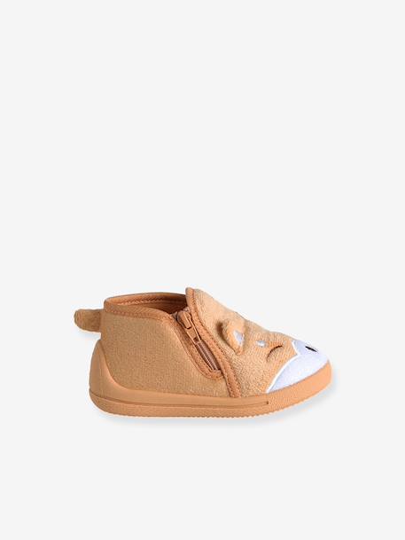 Chaussons zippés bébé en toile beige+blanc imprimé+rose pâle+vanille - vertbaudet enfant 