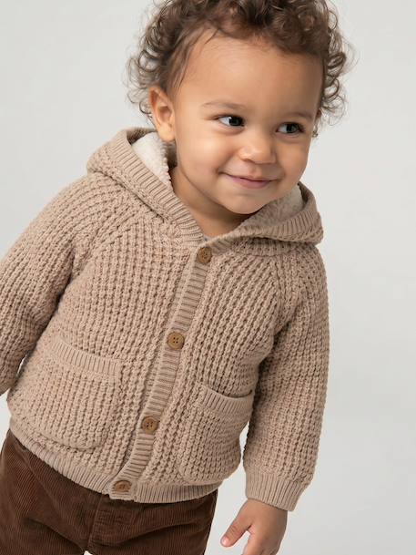 Gilet à capuche bébé en tricot beige chiné - vertbaudet enfant 