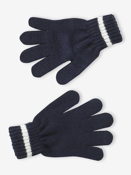 Ensemble garçon bonnet, snood et gants bleu nuit+gris chiné - vertbaudet enfant 