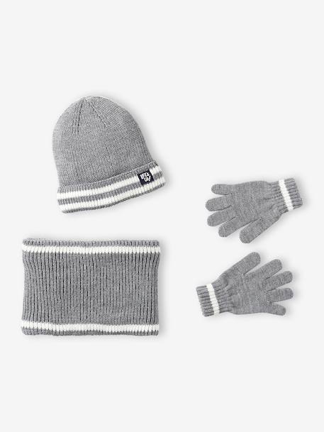 Jongensset muts, colsjaal en handschoenen gemêleerd grijs+nachtblauw - vertbaudet enfant 