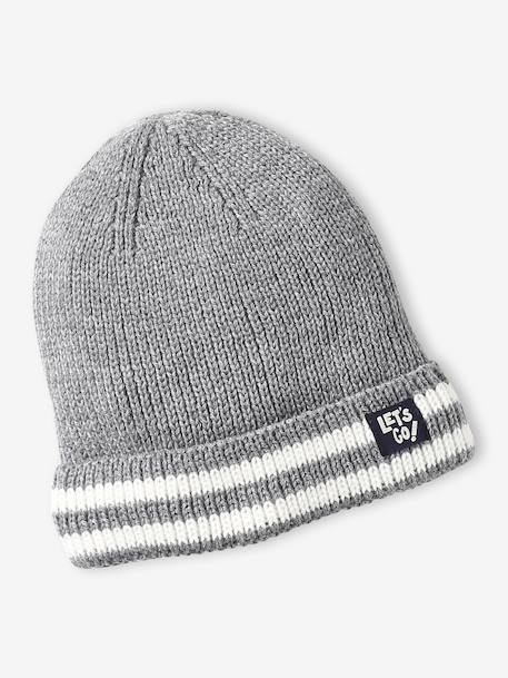 Ensemble garçon bonnet, snood et gants bleu nuit+gris chiné - vertbaudet enfant 