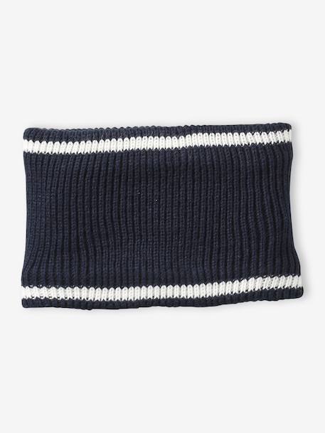 Ensemble garçon bonnet, snood et gants bleu nuit+gris chiné - vertbaudet enfant 