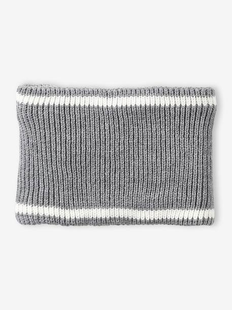Ensemble garçon bonnet, snood et gants bleu nuit+gris chiné - vertbaudet enfant 