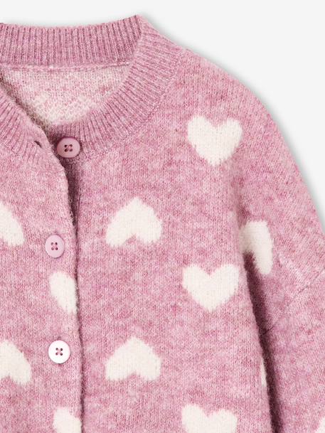 Gilet jacquard coeurs fille beige doré+lilas+vieux rose - vertbaudet enfant 