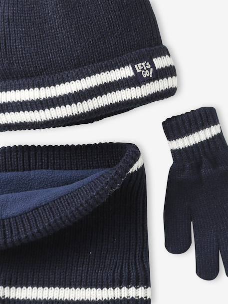 Ensemble garçon bonnet, snood et gants bleu nuit+gris chiné - vertbaudet enfant 