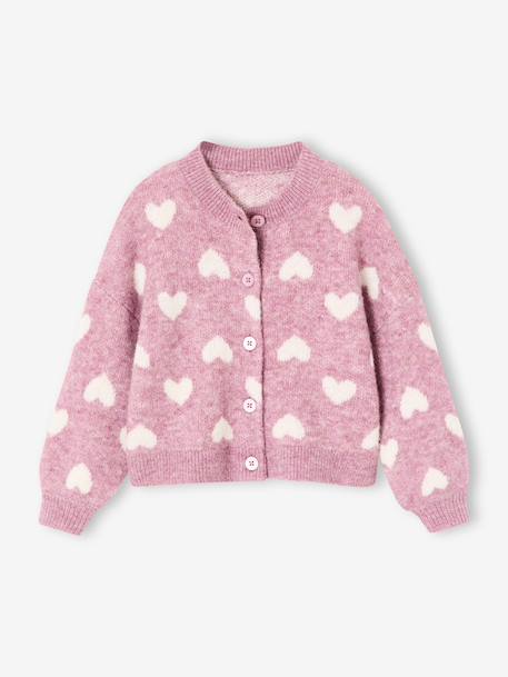 Fille-Pull, gilet, sweat-Gilet jacquard coeurs fille