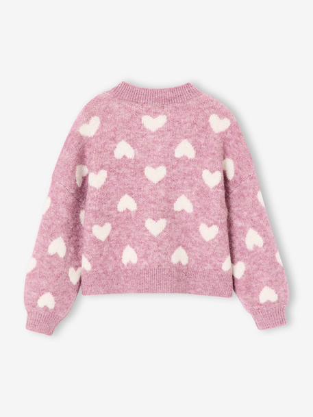 Gilet jacquard coeurs fille beige doré+lilas+vieux rose - vertbaudet enfant 