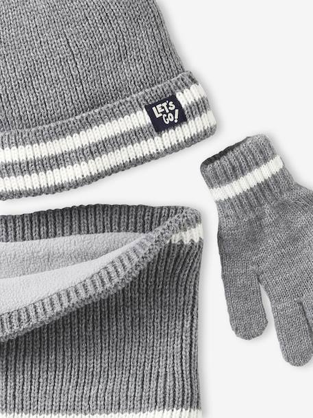 Jongensset muts, colsjaal en handschoenen gemêleerd grijs+nachtblauw - vertbaudet enfant 
