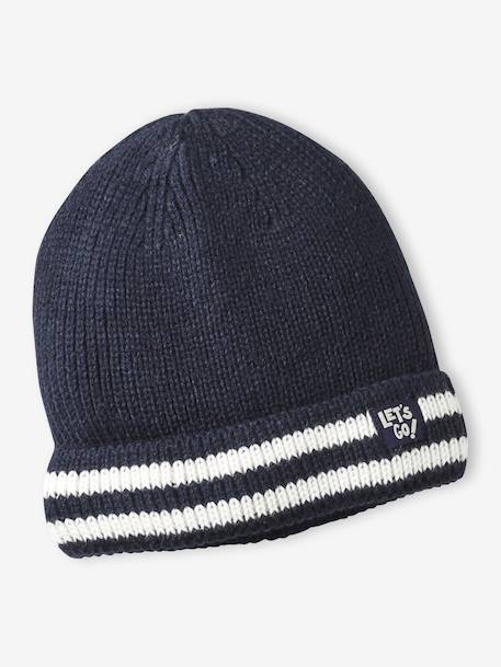 Ensemble garçon bonnet, snood et gants bleu nuit+gris chiné - vertbaudet enfant 