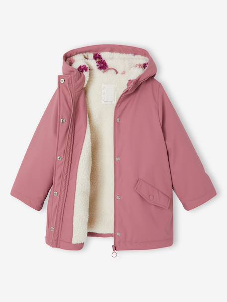 Regenjas voor meisjes met capuchon en sherpa voering antraciet+groen+indigoblauw+meerkleurig+zachtpaars - vertbaudet enfant 