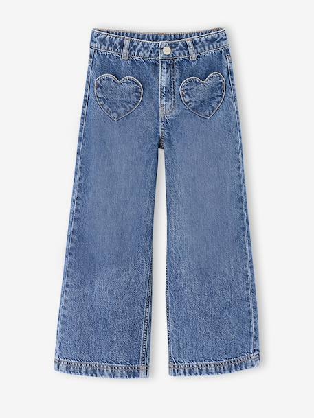 Jean large fille bleu moyen+denim brut - vertbaudet enfant 