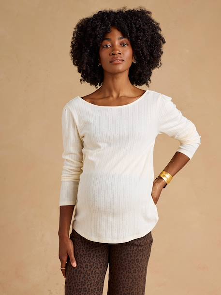 Zwangerschaps-T-shirt Lucie met lange mouwen ecru - vertbaudet enfant 