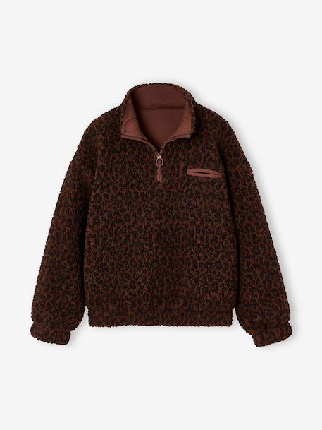 Sweat sherpa fille col montant zippé chocolat - vertbaudet enfant 