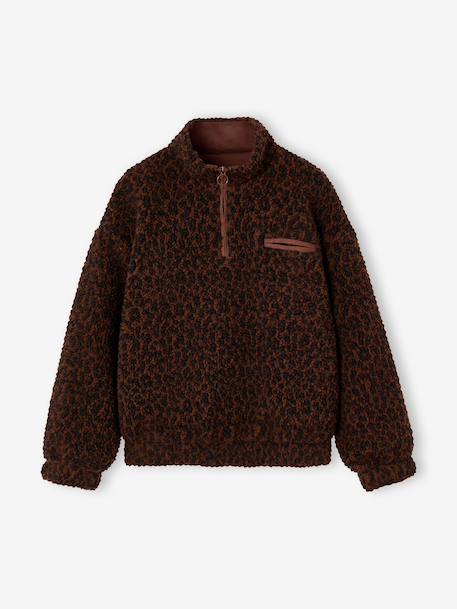 Meisjessweater van sherpa met rits chocoladebruin - vertbaudet enfant 