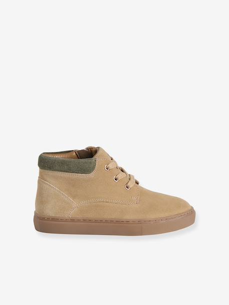 Baskets enfant garçon cuir montantes zippées et élastiquées beige+kaki+marine - vertbaudet enfant 