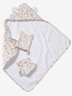 Jouet-Set cape de bain + gant + lingettes poupon en gaze de coton