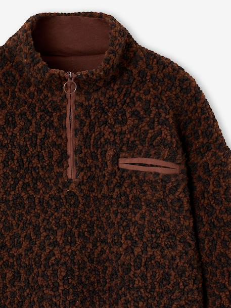 Sweat sherpa fille col montant zippé chocolat - vertbaudet enfant 
