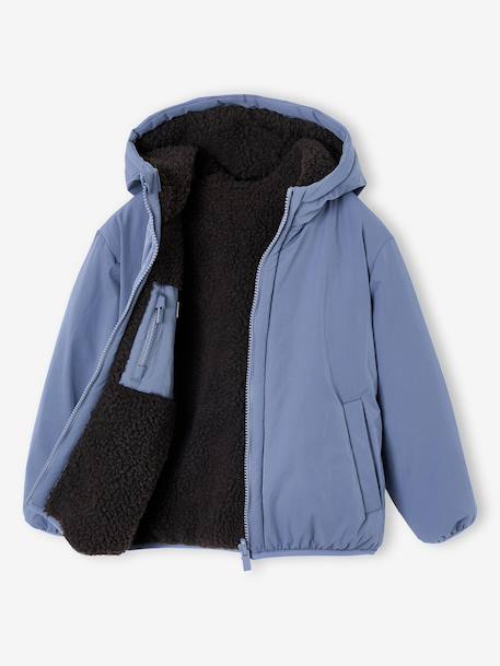 Blouson réversible à capuche garçon bleu grisé+vert sapin - vertbaudet enfant 