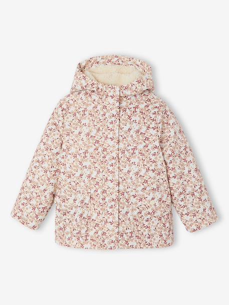 Gevoerde regenjas met bloemenprint vanille - vertbaudet enfant 