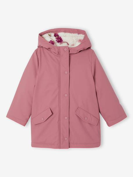 Regenjas voor meisjes met capuchon en sherpa voering antraciet+groen+indigoblauw+meerkleurig+zachtpaars - vertbaudet enfant 