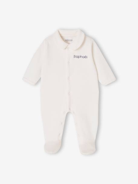 Set van 2 geribd fluwelen babyslaappakjes met opening voor beige+rozen - vertbaudet enfant 