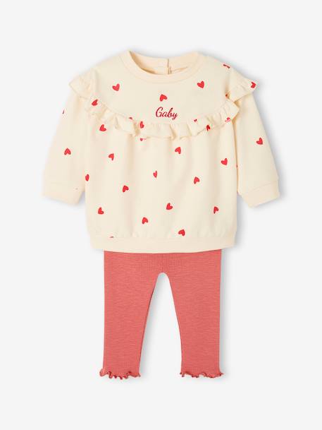 Set sweater met ruche + legging baby ecru+rozen - vertbaudet enfant 