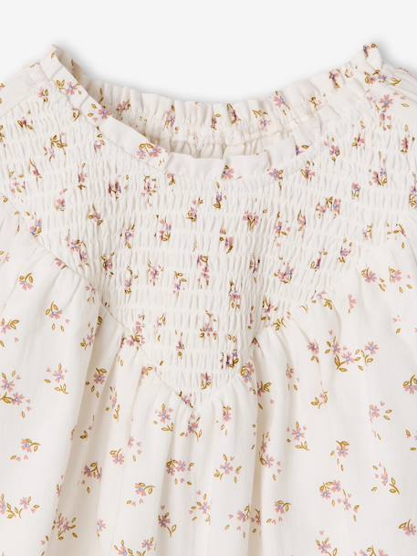 Blouse voor meisjes met gesmokte mouwen ivoor+lichtroze+saliegroen+vanille - vertbaudet enfant 