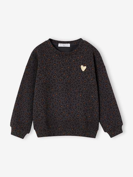 Sweat fille léopard capsule mère/fille beige+gris foncé - vertbaudet enfant 