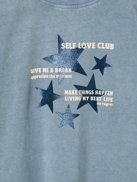 T-shirt met lange mouwen voor meisjes chambrayblauw+oudroze - vertbaudet enfant 