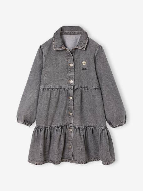 Robe en denim léger fille bleu moyen+denim gris - vertbaudet enfant 