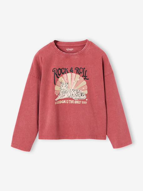 T-shirt manches longues fille bleu chambray+vieux rose - vertbaudet enfant 