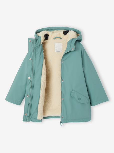 Regenjas voor meisjes met capuchon en sherpa voering antraciet+groen+indigoblauw+meerkleurig+zachtpaars - vertbaudet enfant 