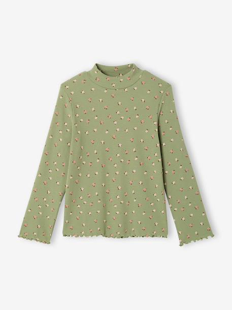 Sous-pull fille manches longues écru+vert - vertbaudet enfant 